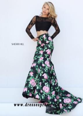 Cheap Sherri Hill 50400 Long Sleeve Printed 2 Pc Prom Dress Online