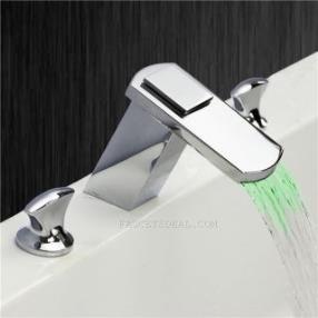 Chrome Finish Contemporary LED Waterfall Tub Faucet--Faucetsdeal.com