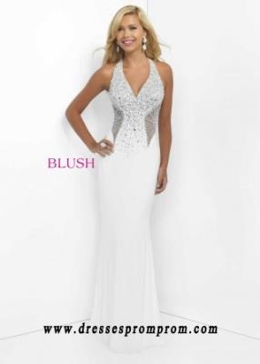 2016 Blush Prom 11078 Dazzling Beaded Halter Fitted Jersey Gown