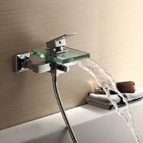 Contemporary Chrome Finish Waterfall Shower Bathtub Faucet--Faucetsmall.com