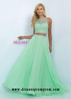 Simple Blush Prom 11051 Glitzy Beaded Crop Top Chiffon Evening Gown
