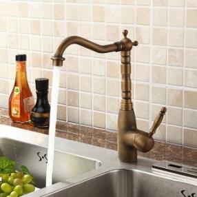 One Hole Ceramic Valve Antique Brass Kitchen Faucet  At FaucetsDeal.com