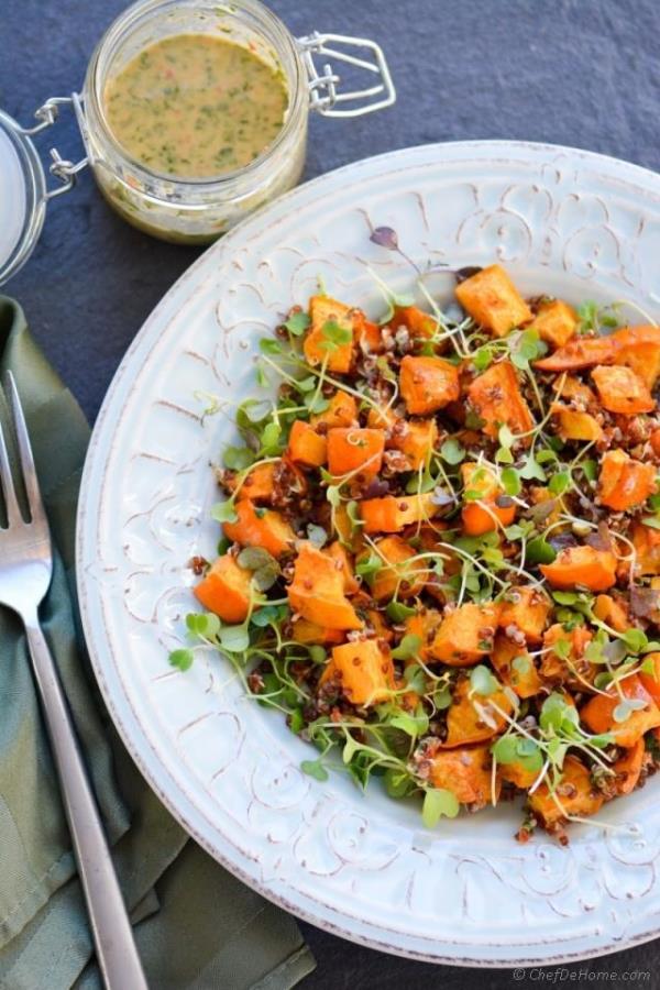 Roasted Acorn Squash, Microgreens and Quinoa Salad Recipe - ChefDeHome.com