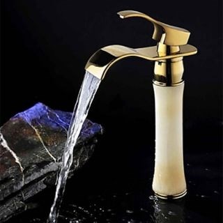 Single Handle Retro Waterfall Brass Ti-PVD Bathroom Sink Faucet--Faucetsdeal.com
