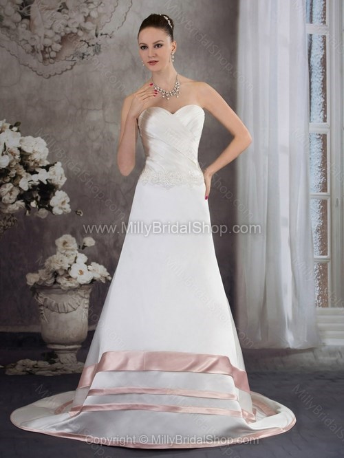 A-line Sweetheart Satin Court Train Ruched Wedding Dresses