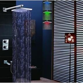 Contemporary LED Thermostatic Rain Shower Handshower Included Brass Chrome Shower Faucet--Faucetsmall.com