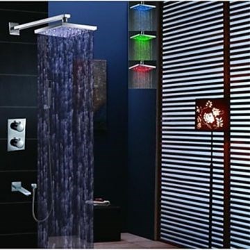 Contemporary LED Thermostatic Rain Shower Handshower Included Brass Chrome Shower Faucet--Faucetsmall.com