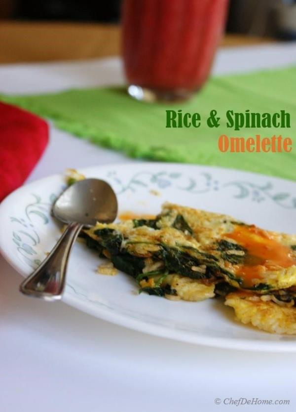 #Rice and #Spinach #Omelette - #Veggies, Starch and #Protein - Three-In-One